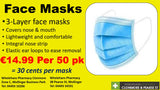 Disposable 3ply face mask pack of 50